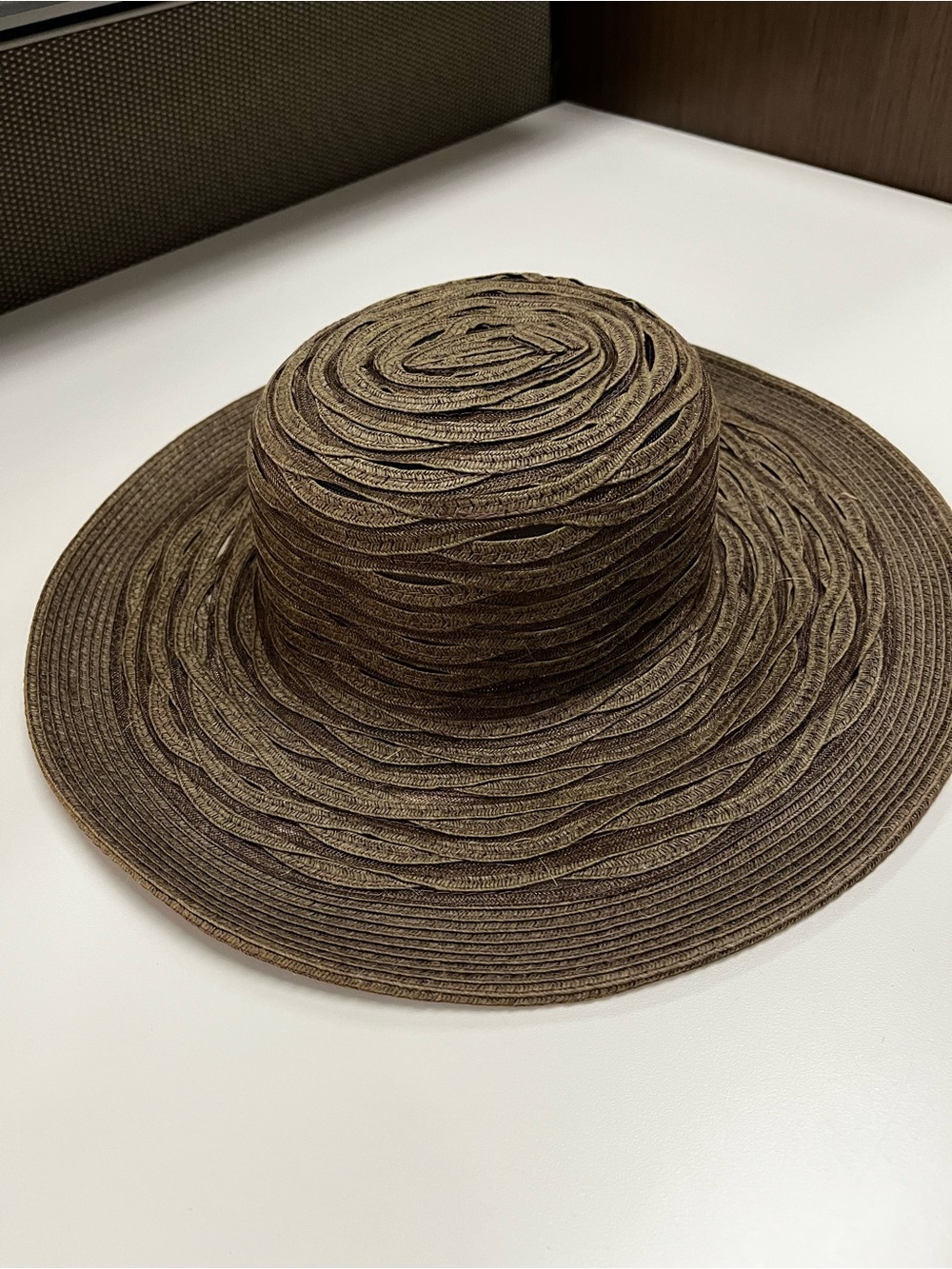 Nine West Textured Brown Wide-Brim Straw Hat
